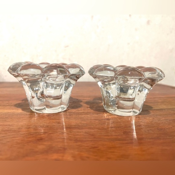 Vintage Heisey Glass Crystolite Rosette Pair of Candle Holders - Picture 7 of 9